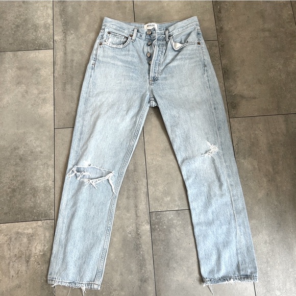 AGOLDE Riley high rise straight crop light wash distressed jeans size 26 - Picture 2 of 6